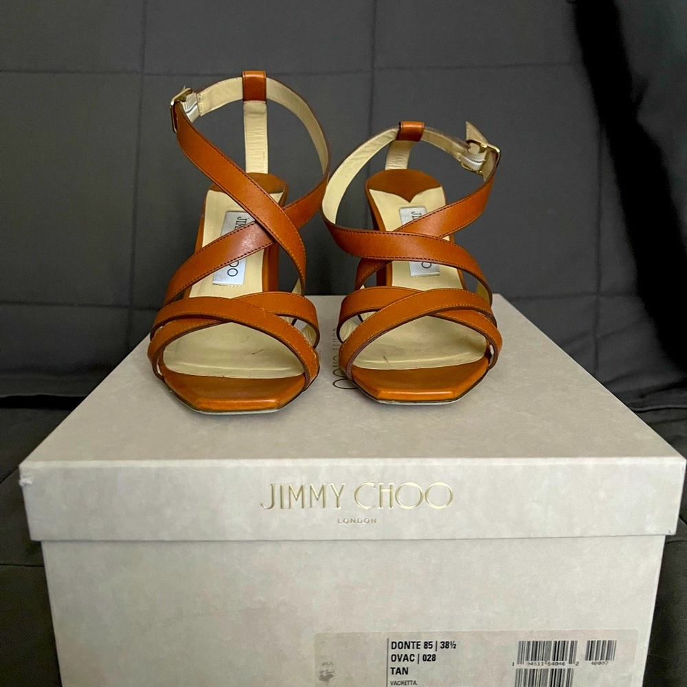 Jimmy Choo Tan Leather Wedged Heels